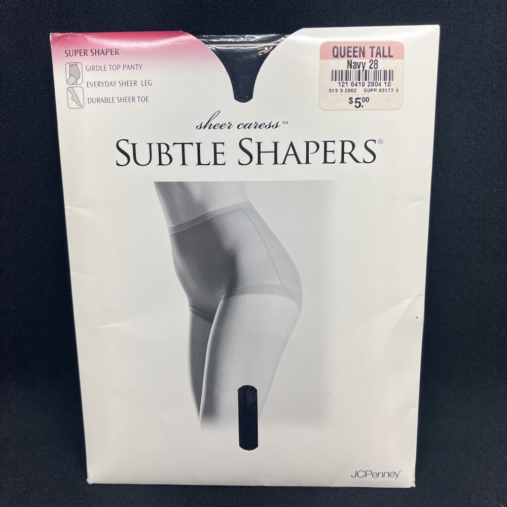Sheer Caress Subtle Shapers Total Support Pantyhose Queen Tall Navy JCP NOS